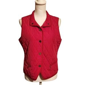 Talbots Petites Quilted Vest Snap Front Zip Pockets Megenta Womens Size MP